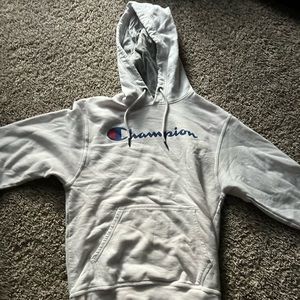 White champion sweatshirt.